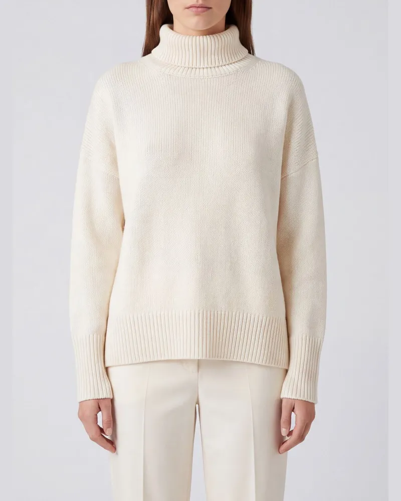 Lisa Yang Rollkragenpullover aus reinem Kaschmir mit überschnittenen Schultern Weiß