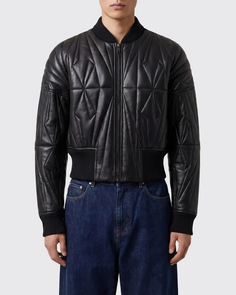 Rick Owens Moncler x Gesteppte Kalbsleder-Bomberjacke in Cropped-Passform Schwarz