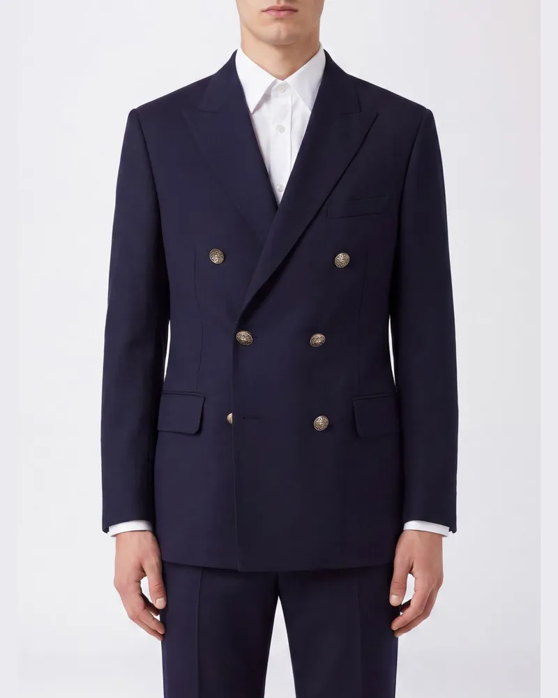 Golden Goose Maßgeschneiderter Zweireiher-Blazer aus Wollgabardine Blau