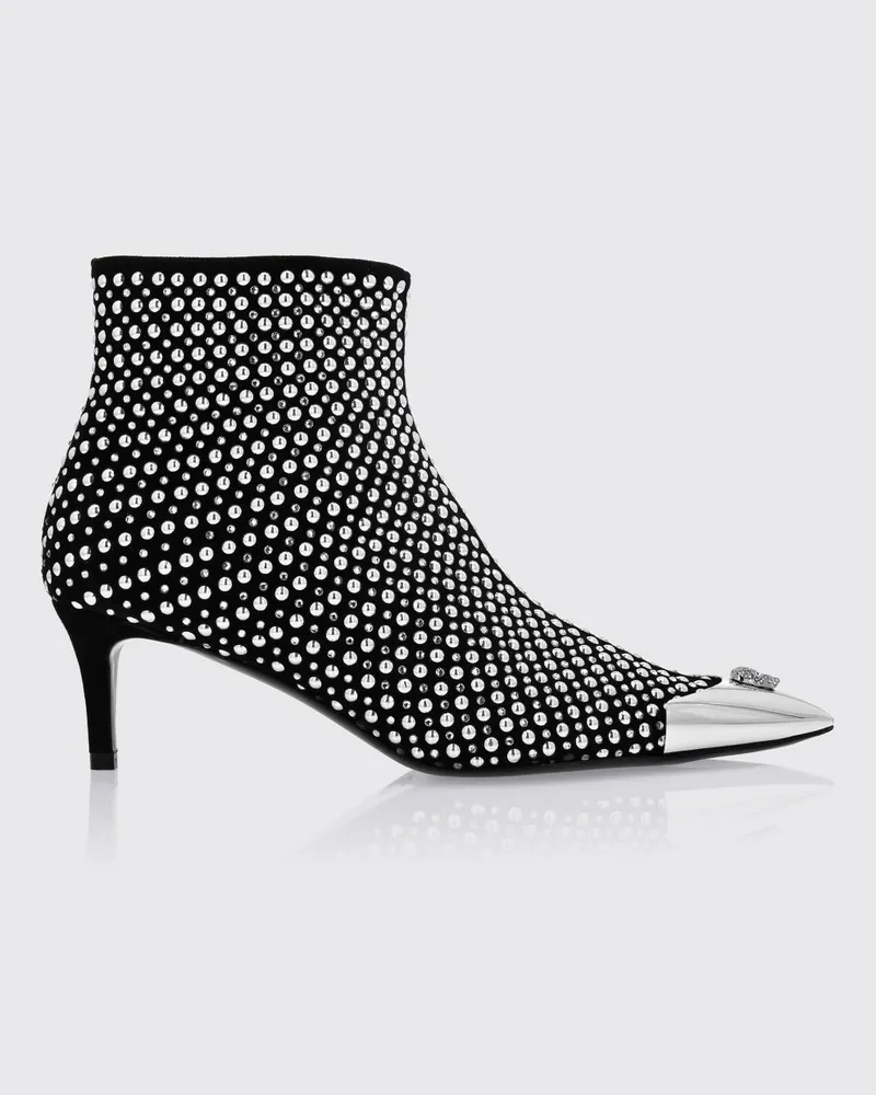 Philipp Plein Lederstiefeletten von mit Strass und Stilettoabsatz Schwarz