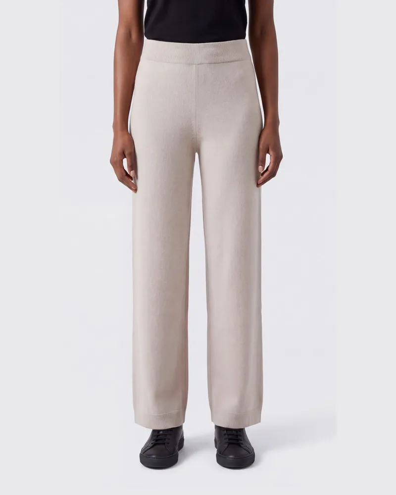 ALLUDE Weit geschnittene Jogginghose aus Woll-Kaschmir-Strick mit hoher Taille Beige