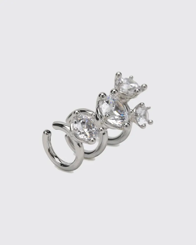 PANCONESI Constellation Set mit 3 kristallverzierten Ohrringen aus verchromtem Messing Silber