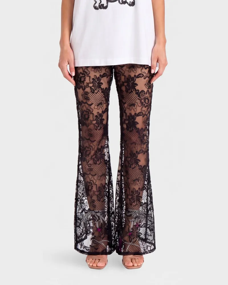Twin-Set ausgestellte Spitzenhose Schwarz