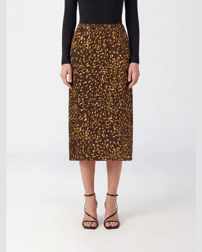 Twin-Set Bleistift-Midirock mit Animalier-Print und Seitenschlitz Braun