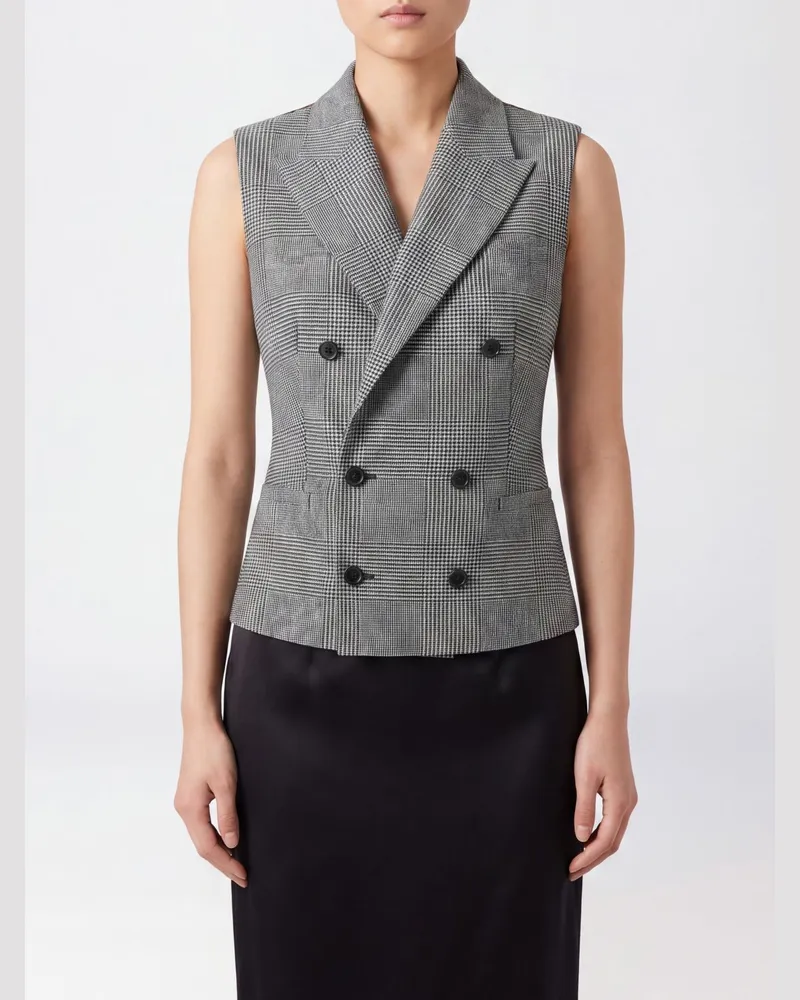 Dolce & Gabbana DOLCE  GABBANA Dolce & Gabbana Zweireihige, taillierte Weste aus Wolle mit Hahnentrittmuster Grau