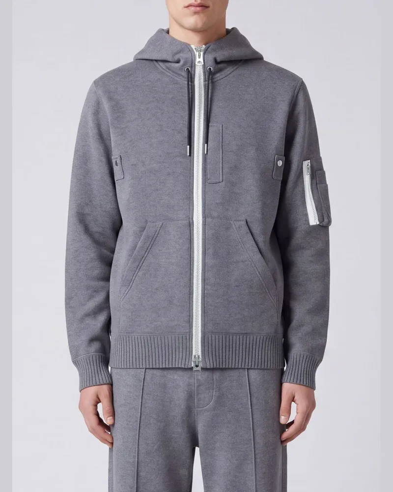 Sacai Kapuzenjacke aus Baumwoll-Kaschmir-Mischung mit Logo-Knöpfen Grau