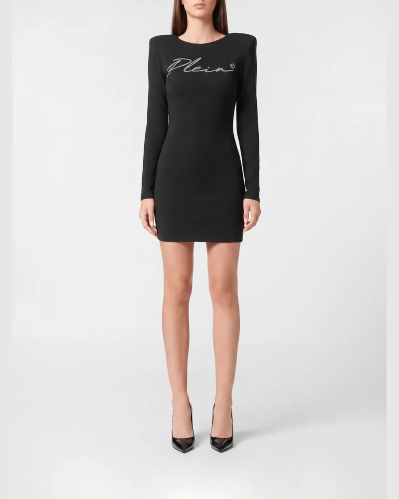 Philipp Plein Slim-Fit Jersey-Etuikleid in Minilänge mit gepolsterten Schultern Schwarz