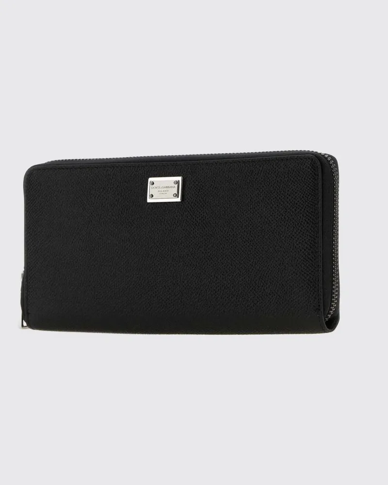 Dolce & Gabbana DOLCE  GABBANA Dolce & Gabbana Continental-Brieftasche aus Kalbsleder mit Reißverschluss und Logo Schwarz