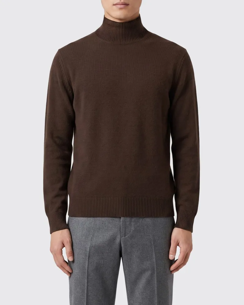 Paolo Pecora Milano Slim-Fit-Rollkragenpullover aus reiner Schurwolle mit langen Ärmeln Braun