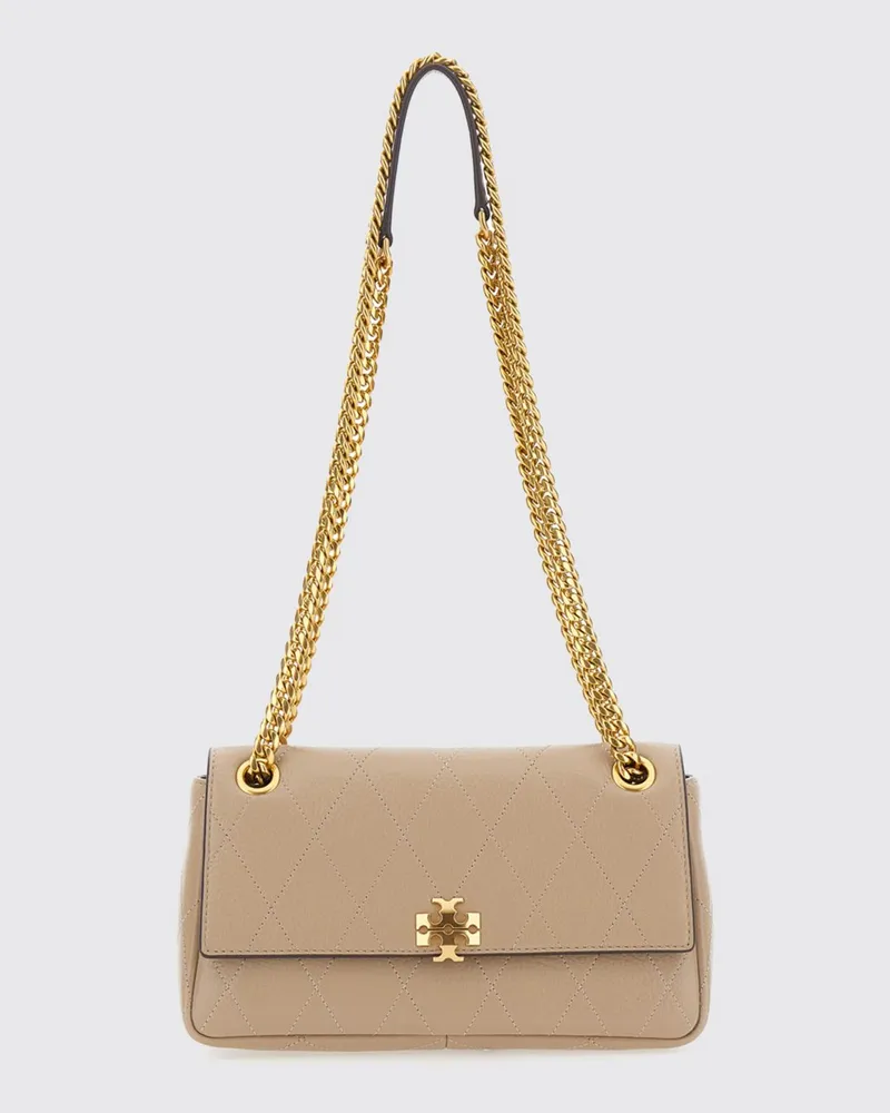 Tory Burch Charlie Mini-Umhängetasche aus gestepptem Leder mit Double T-Logo Grau