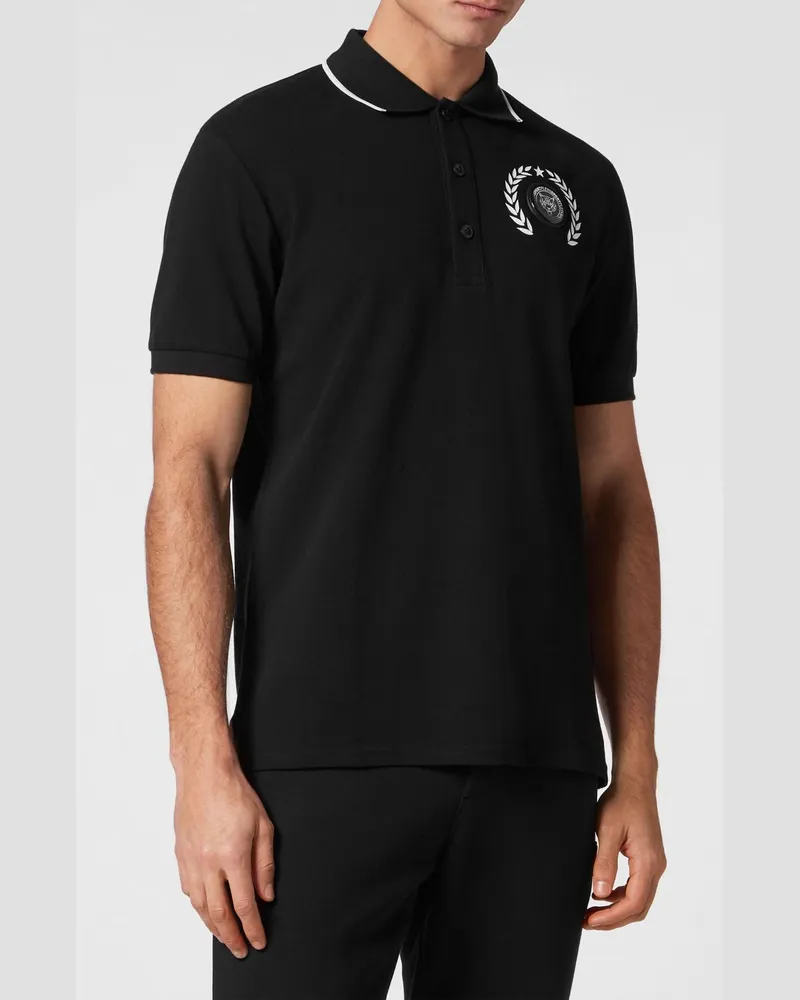 Philipp Plein Kurzärmeliges Jersey-Poloshirt mit klassischem Kragen und Logo Weiss
