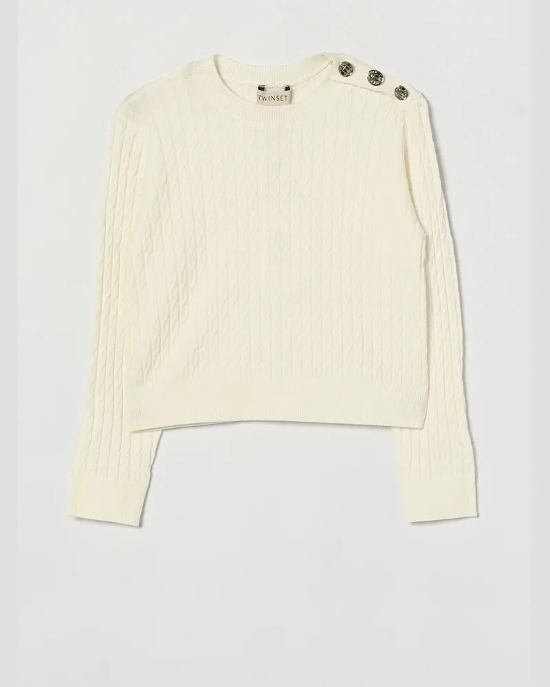 Twin-Set Gerippter und geflochtener Viskose-Pullover für Jungen Weiß
