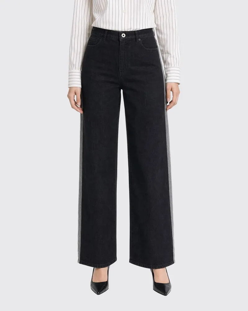 Patrizia Pepe Zweifarbige Palazzo-Jeans aus Baumwolldenim mit hoher Taille Schwarz