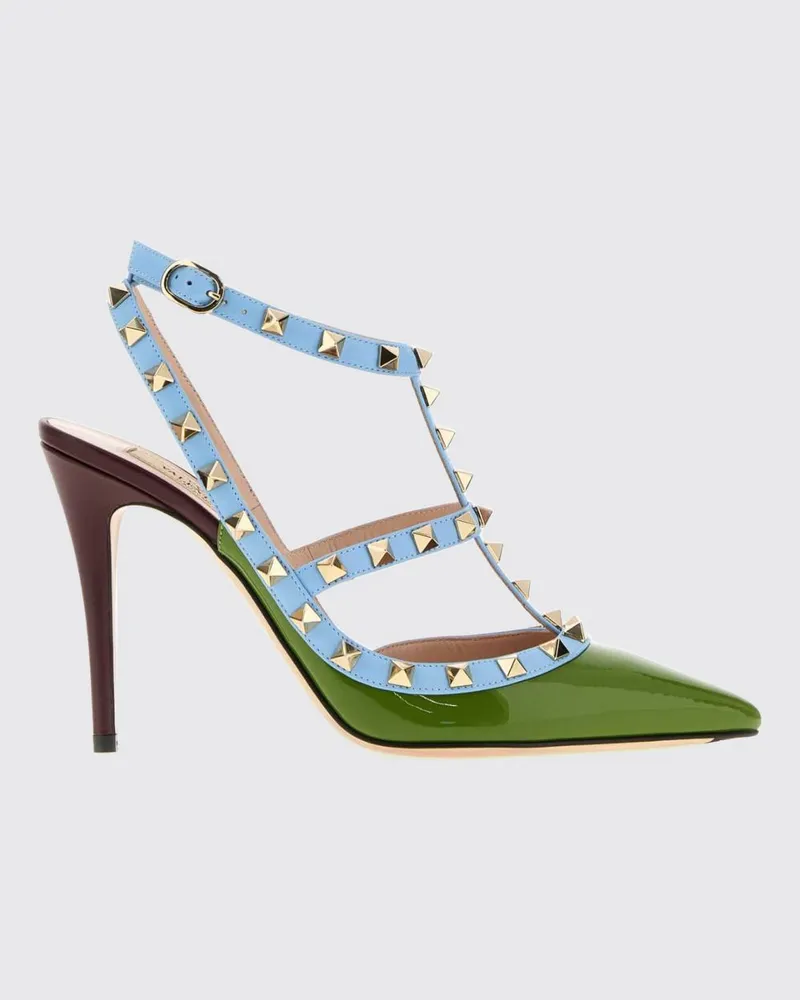 Valentino Garavani Rockstud Bicolor-Slingback-Pumps aus Lackleder mit Nieten Blau