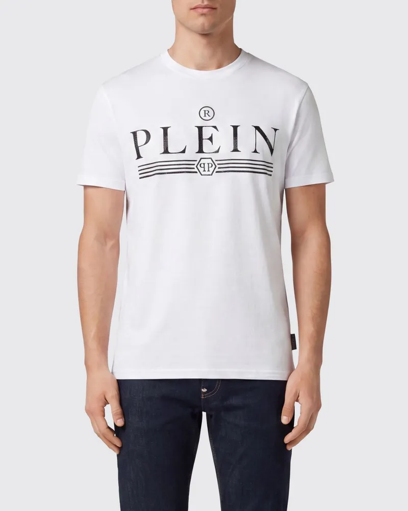 Philipp Plein Baumwoll-T-Shirt mit Strass-Logo-Schriftzug und Rundhalsausschnitt Weiß