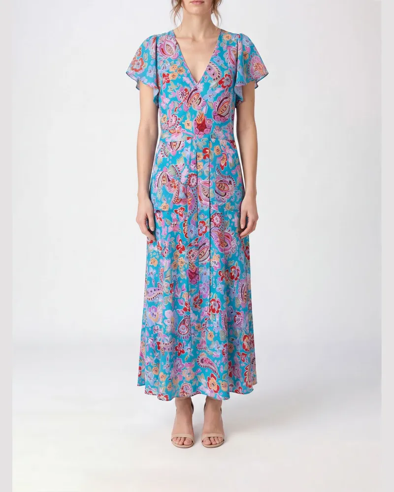 RIXO Midikleid aus Seide mit Blumenmuster Blau