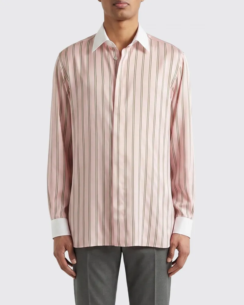 Tom Ford Gestreiftes Seiden-Klassikhemd Pink