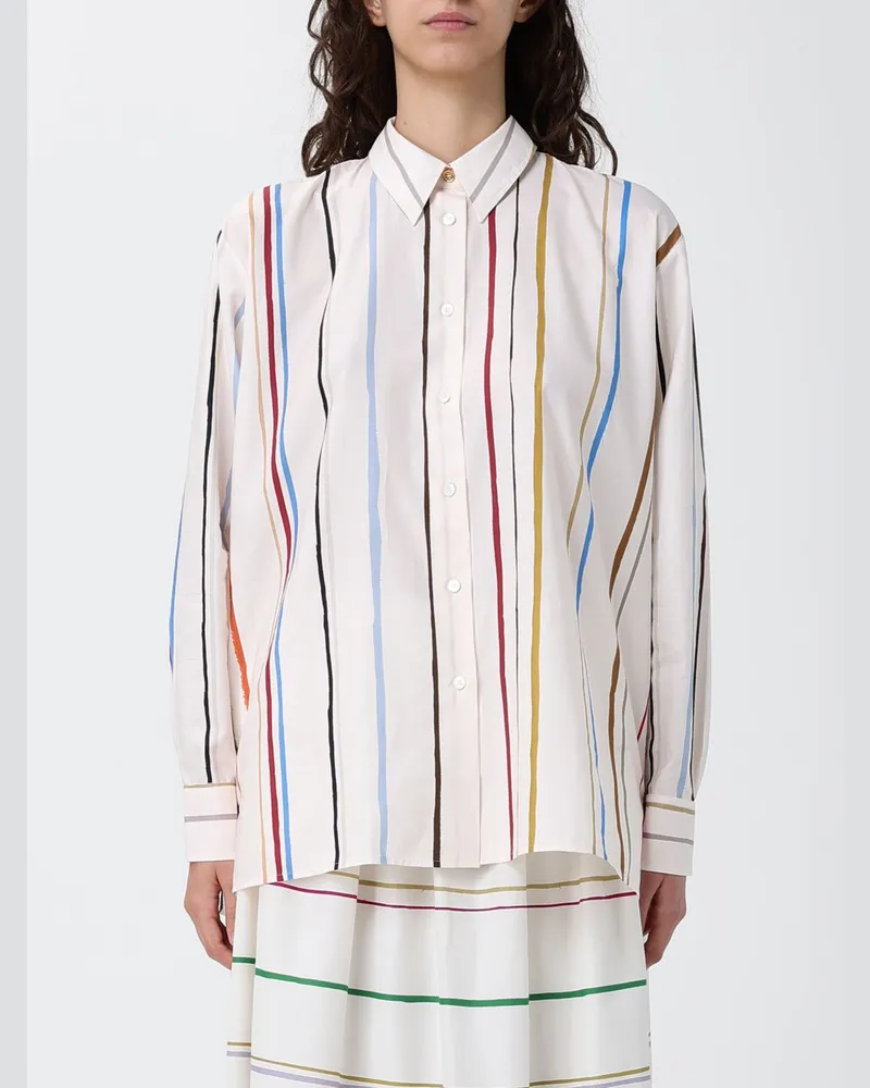 Paul Smith Gestreiftes Baumwollmischhemd Weiß