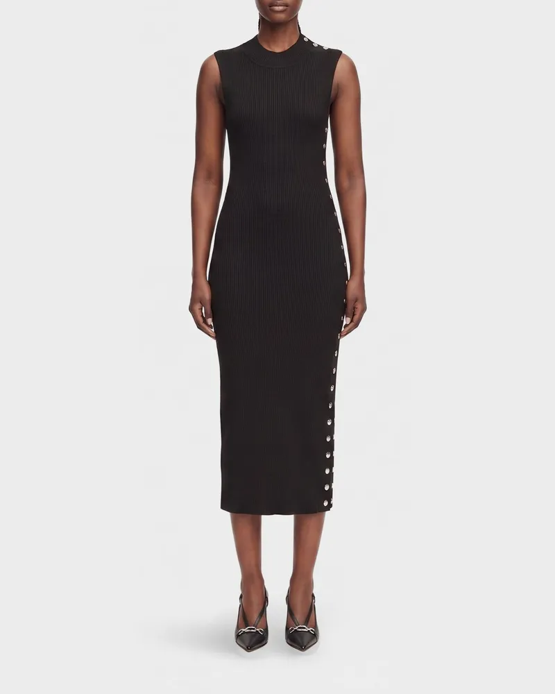 Karl Lagerfeld Schulterfreies, geripptes Strick-Maxikleid im Etui-Stil Schwarz