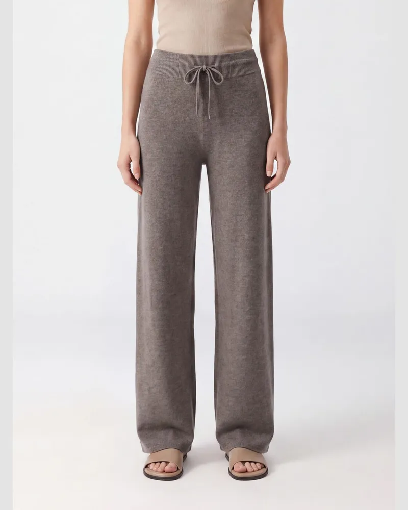 Lisa Yang Weite Hose aus reinem Kaschmir mit hohem Bund und Kordelzug Beige