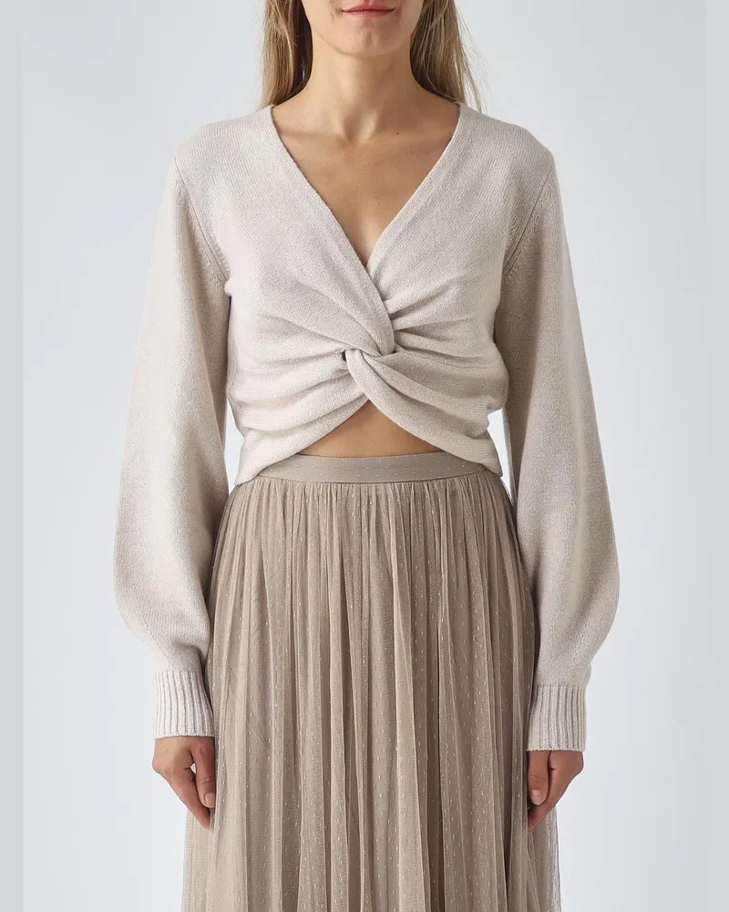 Twin-Set Pullover aus Wolle und Kaschmir mit V-Ausschnitt und drapiertem Knoten Yellow