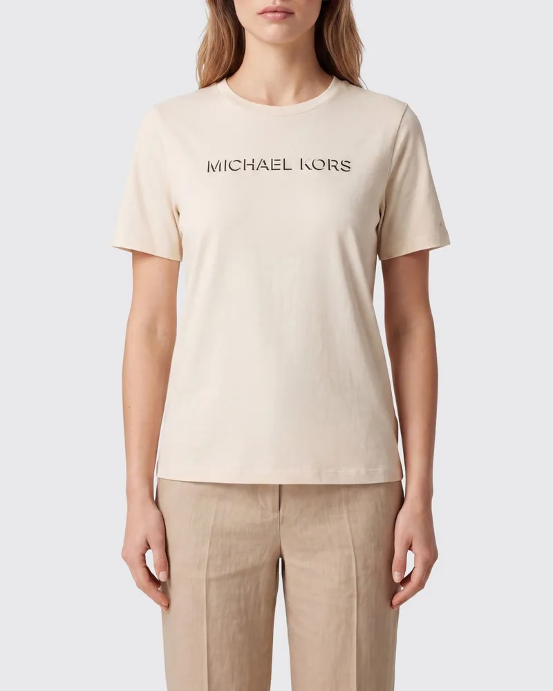Michael Kors Baumwoll-T-Shirt mit Rundhalsausschnitt und kontrastierendem Frontlogo Ivory