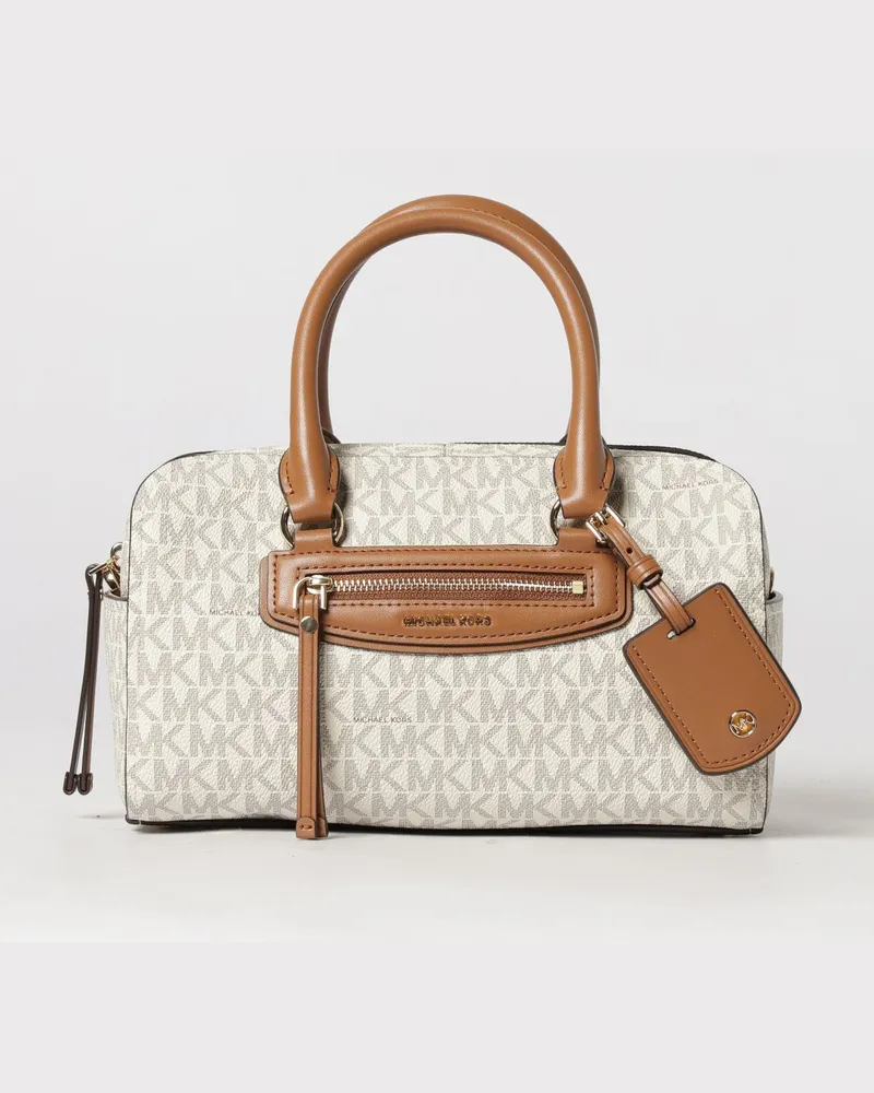 Michael Kors Jet Set Tasche aus genarbtem beschichtetem Baumwollstoff mit MK Monogramm Ivory