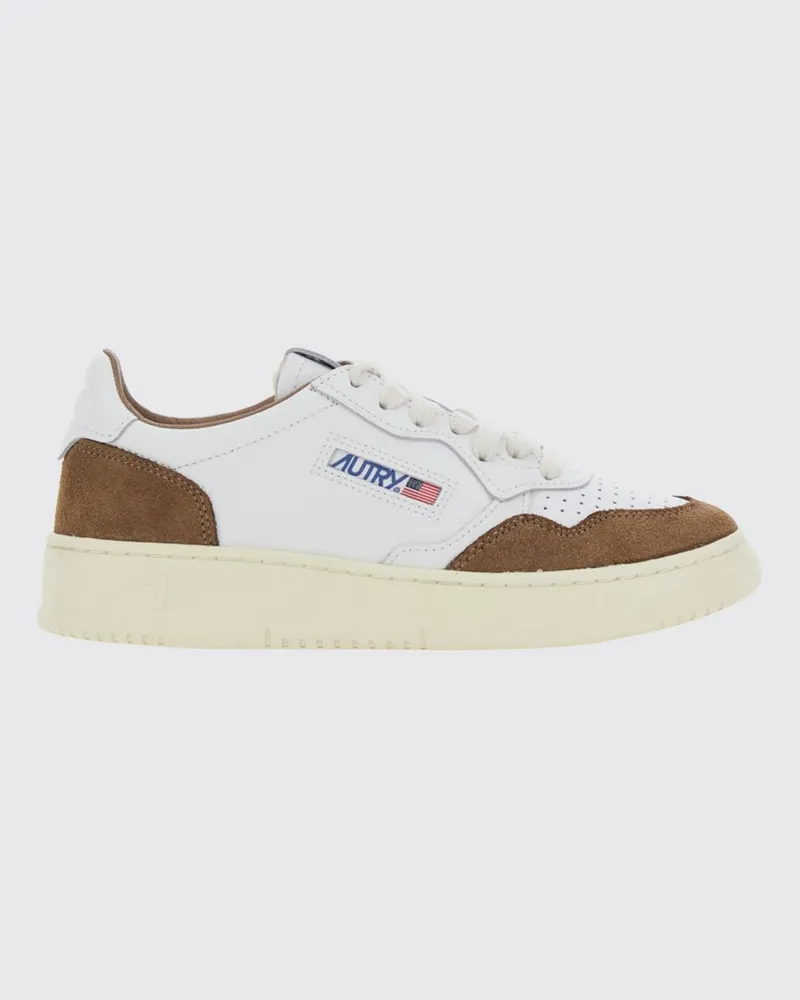AUTRY Medalist Low Bicolor-Ledersneaker mit perforierter Spitze Camel