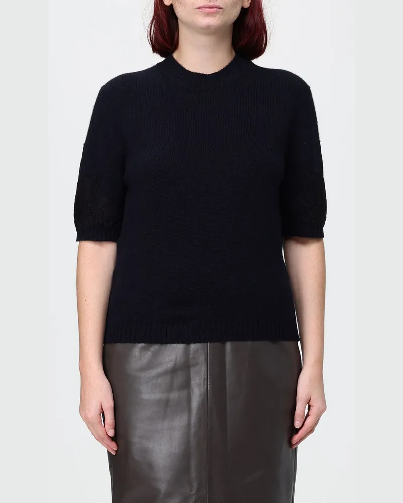 Alberta Ferretti Kurzärmliger Kaschmirpullover mit Rundhalsausschnitt Blau