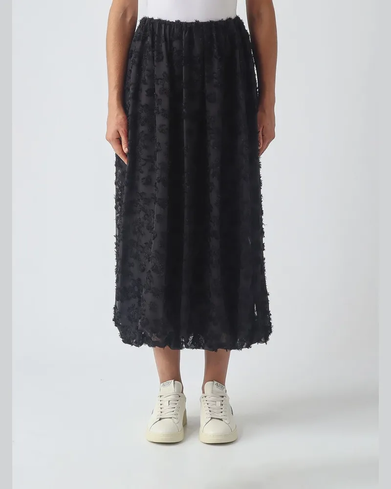 MEIMEIJ Midi-Bleistiftrock von aus Crêpe mit Blumenapplikation Schwarz