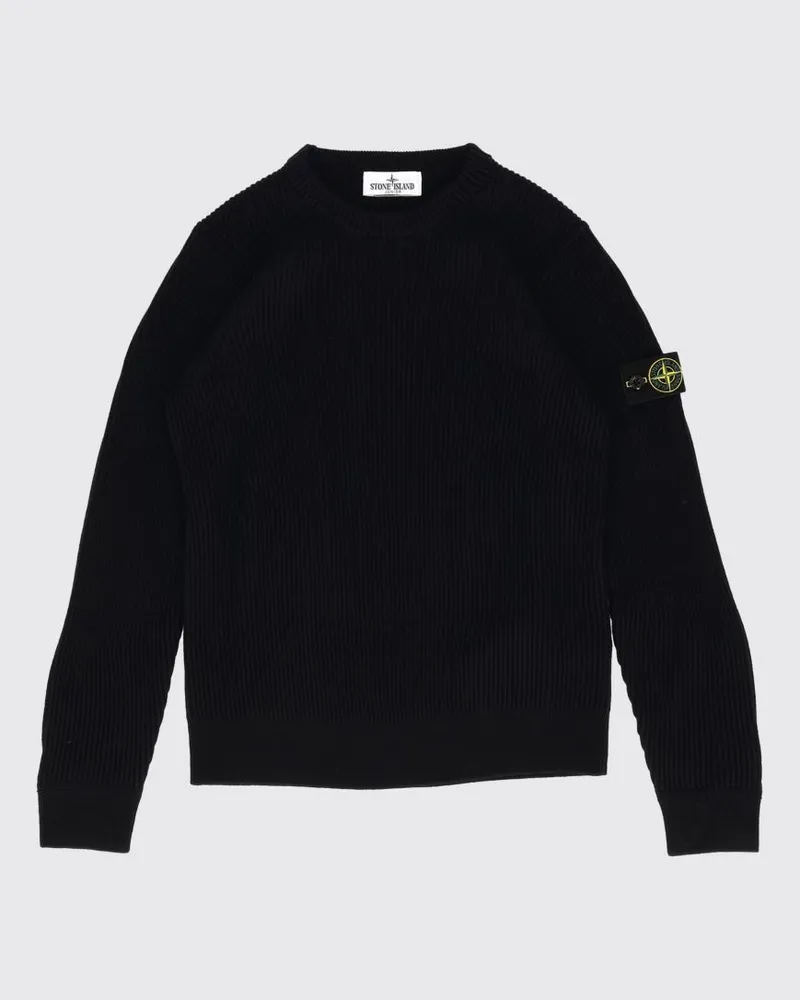 Stone Island Rundhalspullover aus Schurwolle für Jungen mit Logo Navy