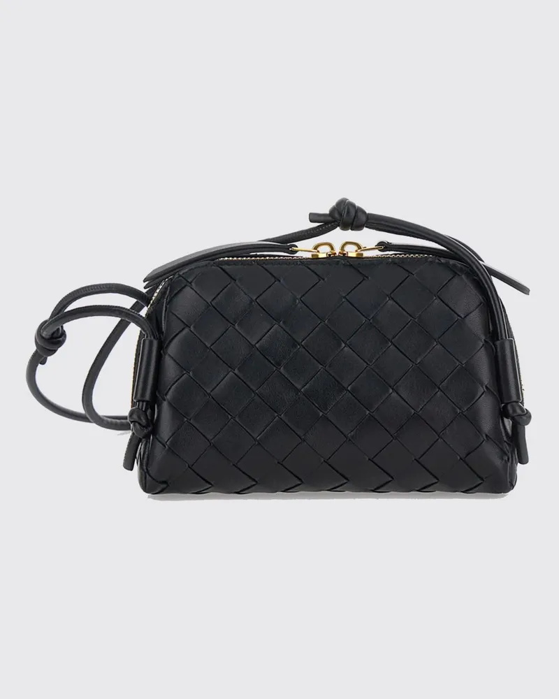 Bottega Veneta Mini Concert Umhängetasche aus Intrecciato-Leder mit Knoten Schwarz