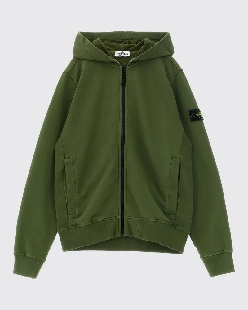 Stone Island Baumwoll-Kapuzenjacke mit Reißverschluss und Logo für Jungen Grün