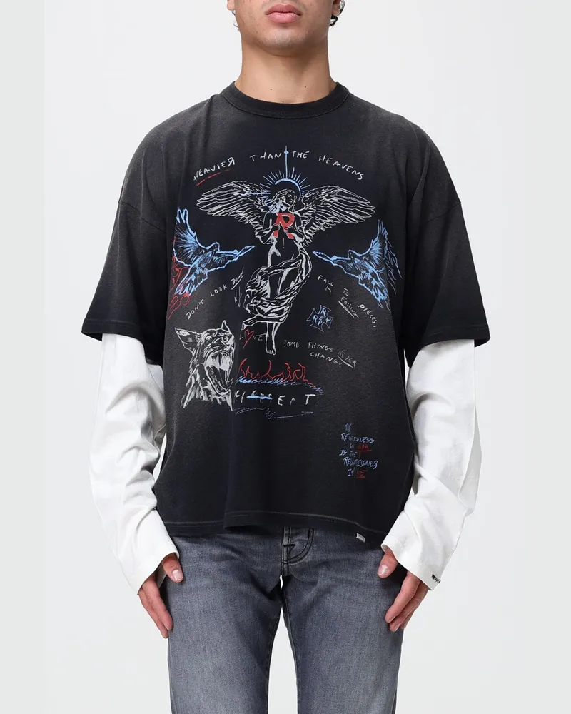 REPRESENT Langärmeliges Baumwoll-T-Shirt in lockerer Passform mit Grafikdruck Schwarz
