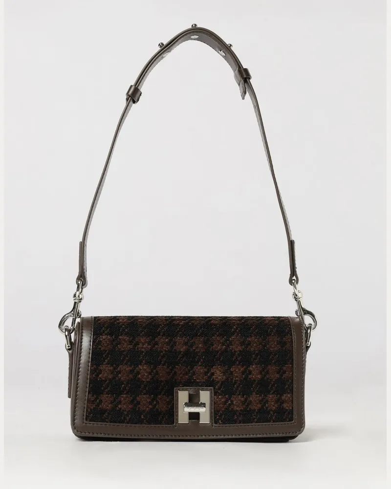 Hogan H-Turn Mini-Schultertasche aus Samt mit Hahnentrittmuster und H-Logo Braun