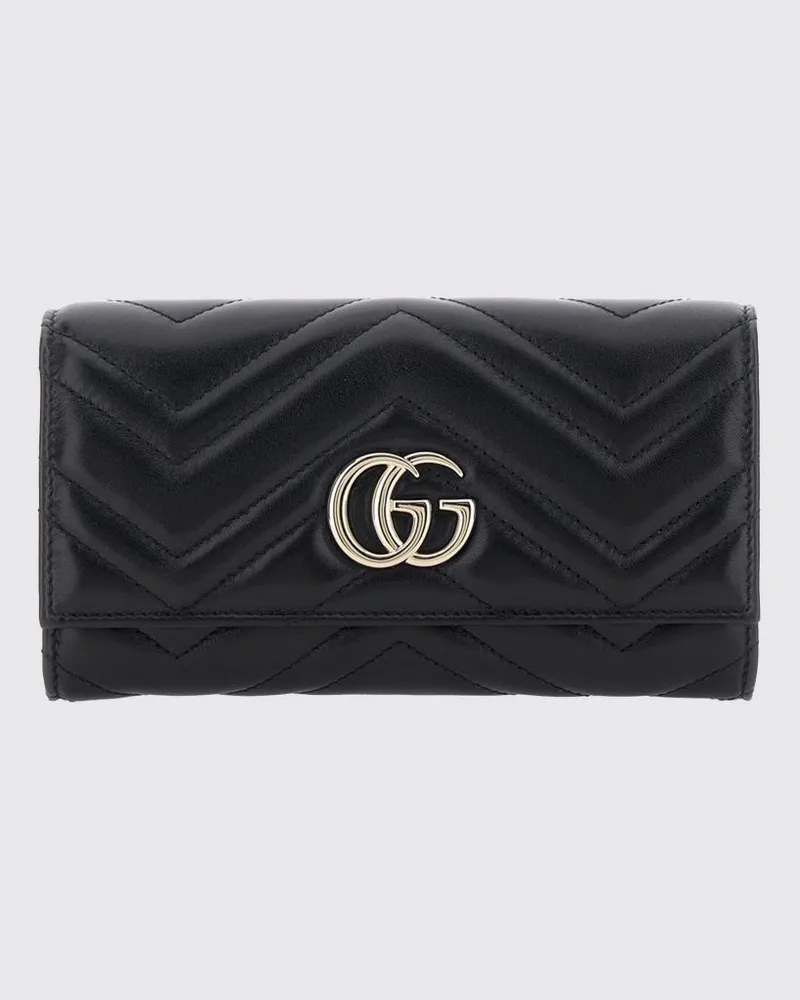 Gucci GG Marmont Continental-Brieftasche aus Matelassé-Nappaleder mit Chevron-Muster Schwarz