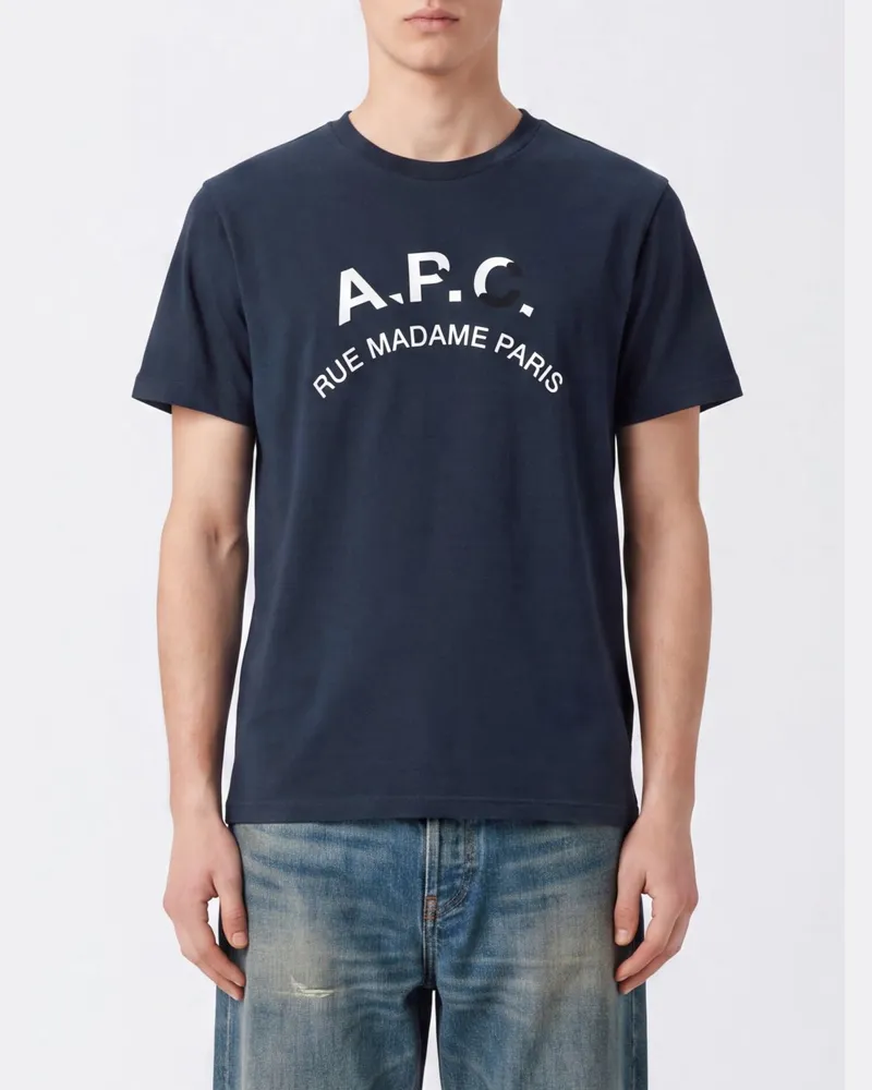 A.P.C. Baumwoll-T-Shirt von mit kontrastierendem Logo-Print Marine