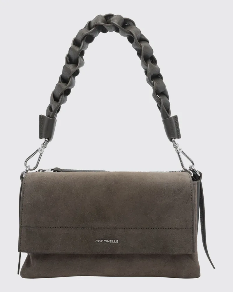 Coccinelle Boheme Schultertasche aus Veloursleder mit geflochtenem Henkel Braun