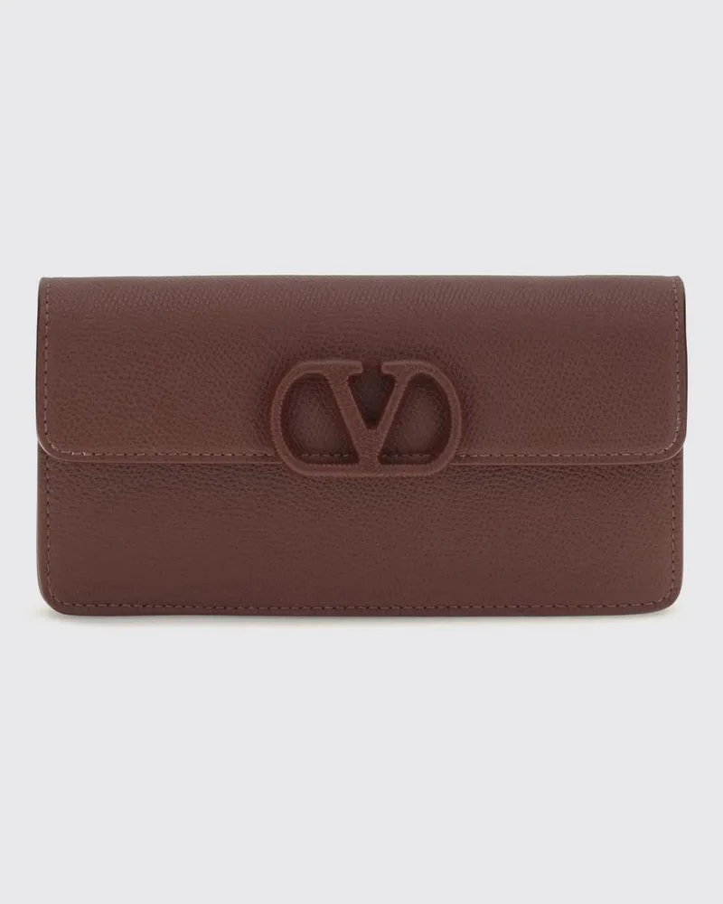 Valentino Garavani Wallet on Chain VLogo Signature aus genarbtem Kalbsleder Burgunderrot
