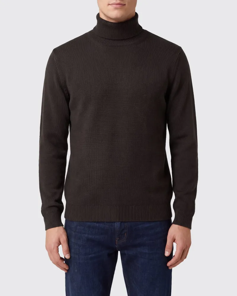 Roberto Collina Rollkragenpullover aus Merinowolle mit Rippbündchen Braun