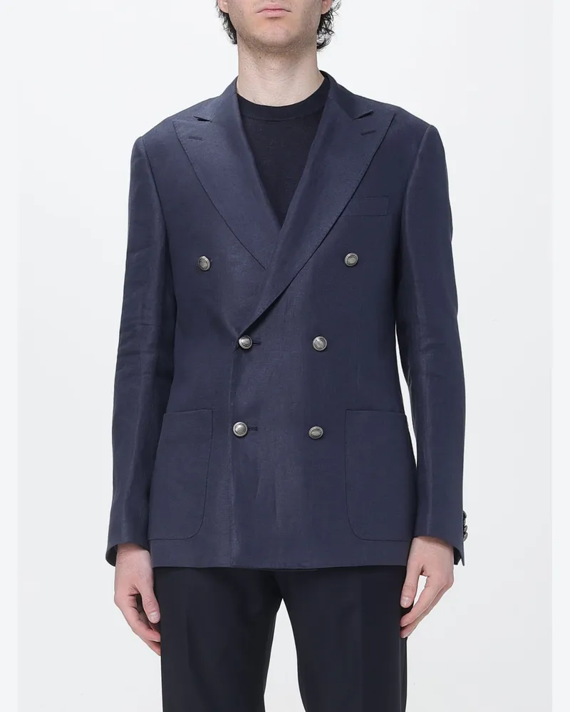 Corneliani Zweireihiger Leinenblazer Blau
