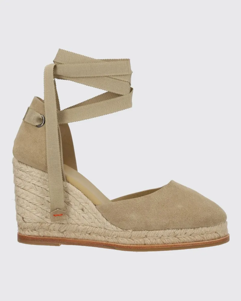 Castañer Camila Hohe Keil-Espadrilles aus Veloursleder mit Knöchelbändern Beige