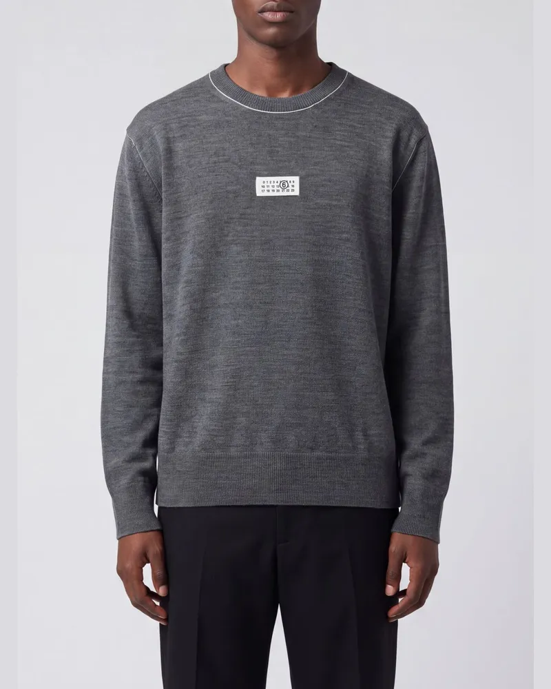 Maison Margiela Rundhalspullover aus Schurwolle mit Numeric-Logo Grau
