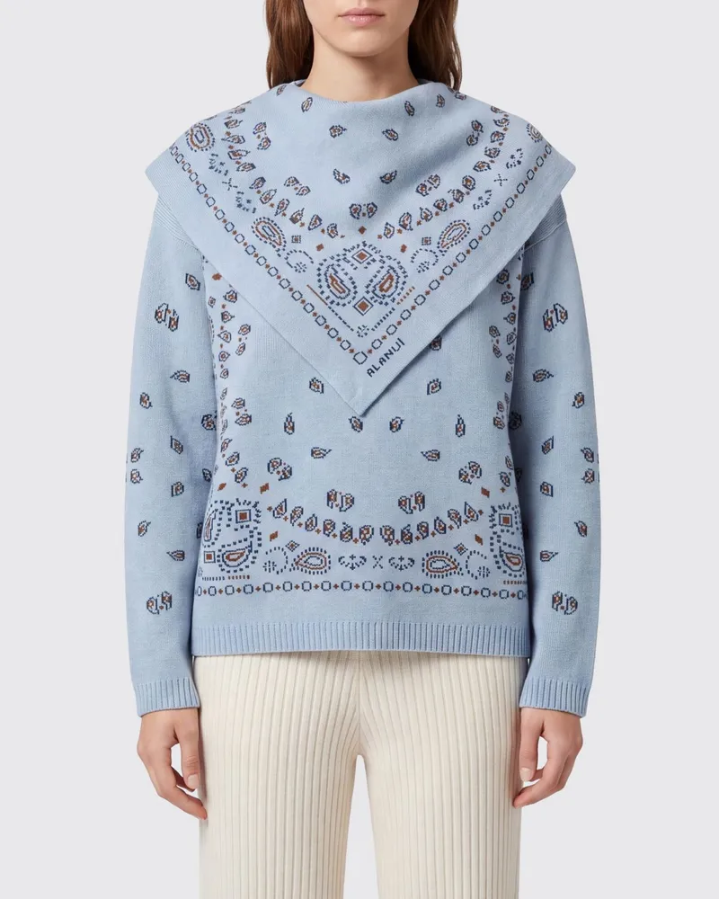 Alanui Rundhalspullover aus reiner Schurwolle mit Allover-Bandana-Muster Blau