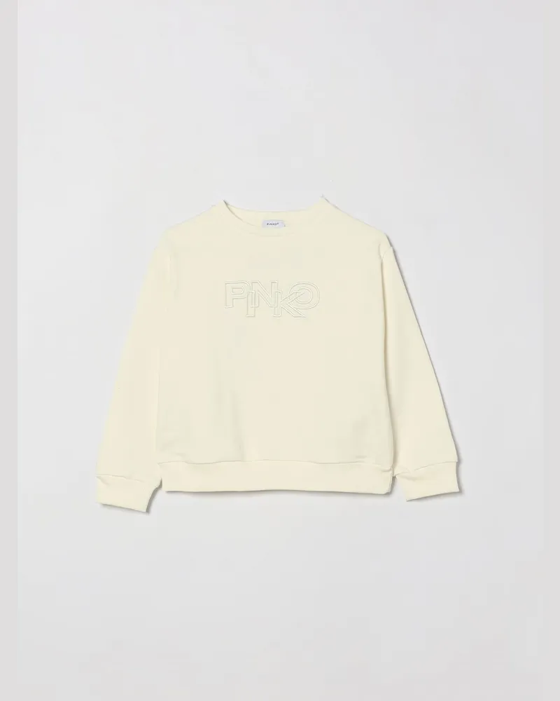 Pinko Rundhals-Sweatshirt aus Jersey für Mädchen mit Ton-in-Ton-Logo Weiß