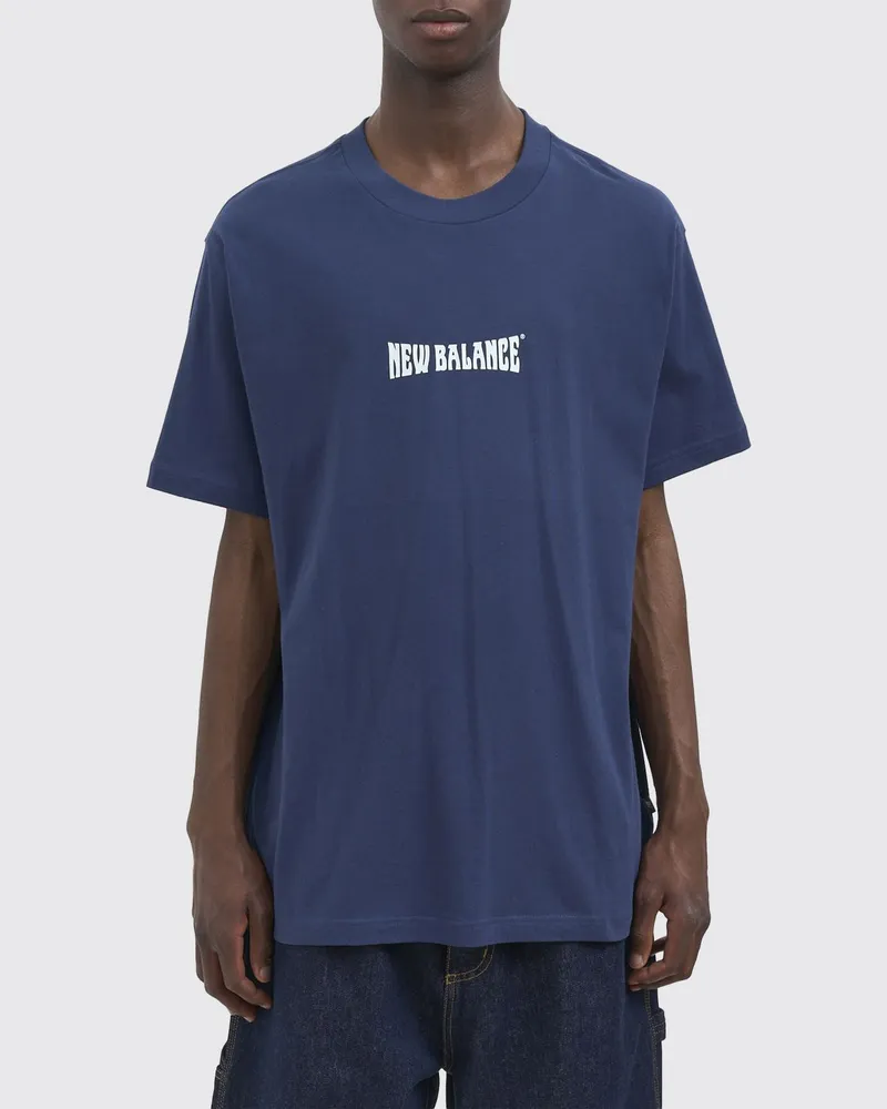 New Balance Baumwoll-T-Shirt in Relaxed Fit mit kontrastierendem Logo-Print Blau