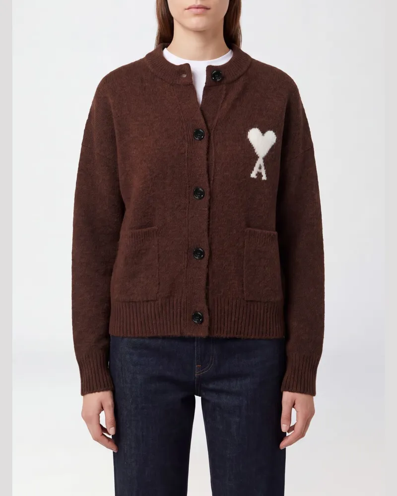 AMI Paris Relaxed-Fit Cardigan aus Woll-Alpaka-Mischung mit Jacquard-Logo Braun