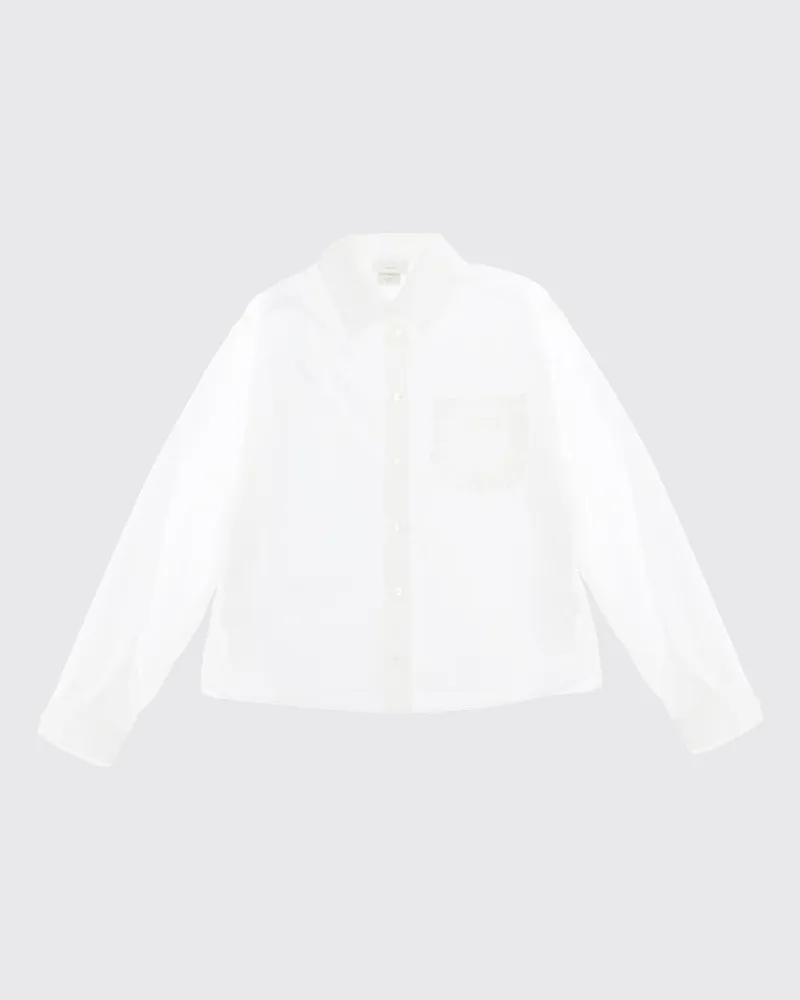 Fendi Langärmeliges Baumwollhemd für Jungen mit gesticktem Logo Weiß