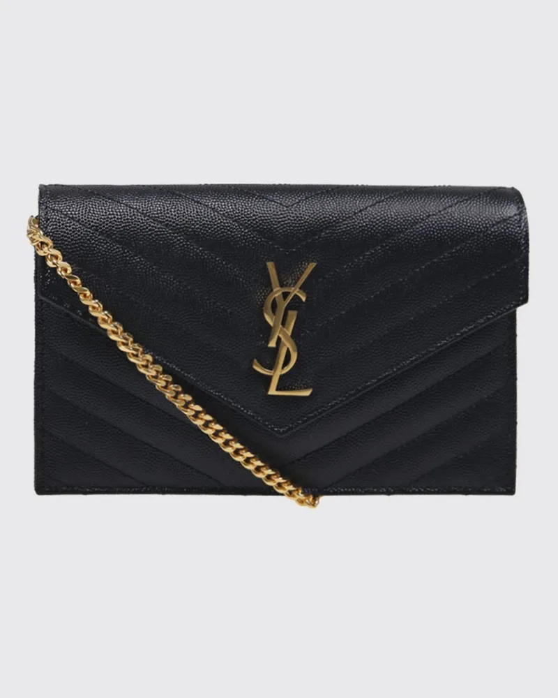 Saint Laurent Envelope-Mini-Tasche aus gestepptem Leder mit YSL-Monogramm Schwarz