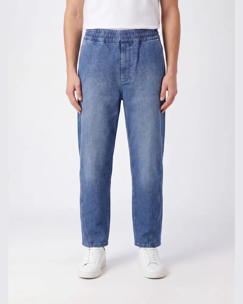Emporio Armani Wide-Leg-Jeans aus Denim mit elastischem Bund Blau
